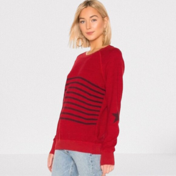 SUNDRY Star & Stripes Raglan French Terry Pullover, Heather Red L - Picture 1 of 10